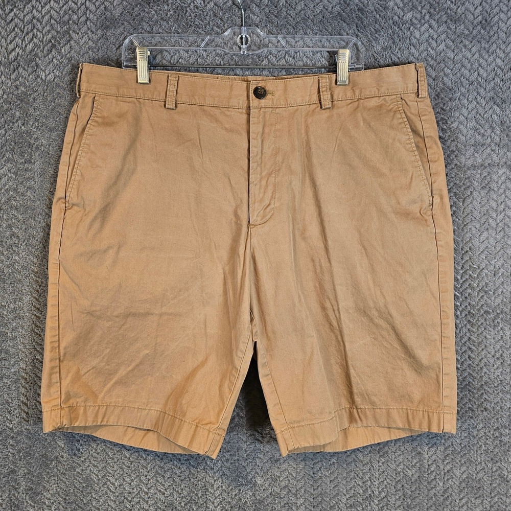 Brooks Brothers 346 Men Khaki Chino Shorts Size 40 Tan Cotton Flat Front Classic